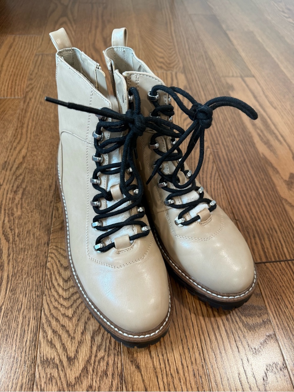A New Day Women’s Lace-Up Beige Leather Ankle Boots, Size 8